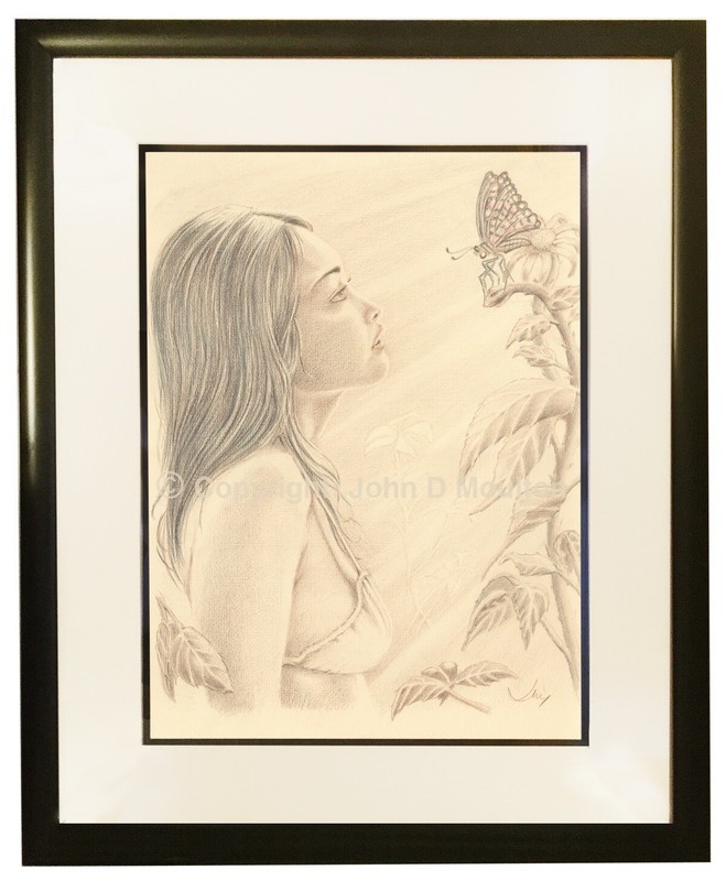 JOHN D MOULTON Original &ldquo;Butterfly&rdquo; Pencil Drawing : Figurative Portrait Art
