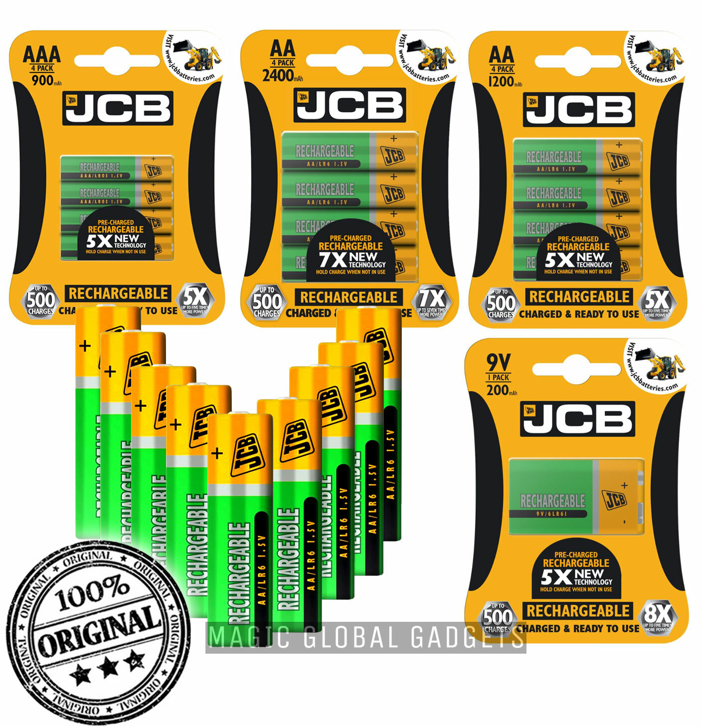 JCB Rechargeable Batteries AA AAA NiMH Pre Charged 1200 2400 900mAh 9V UK eBay