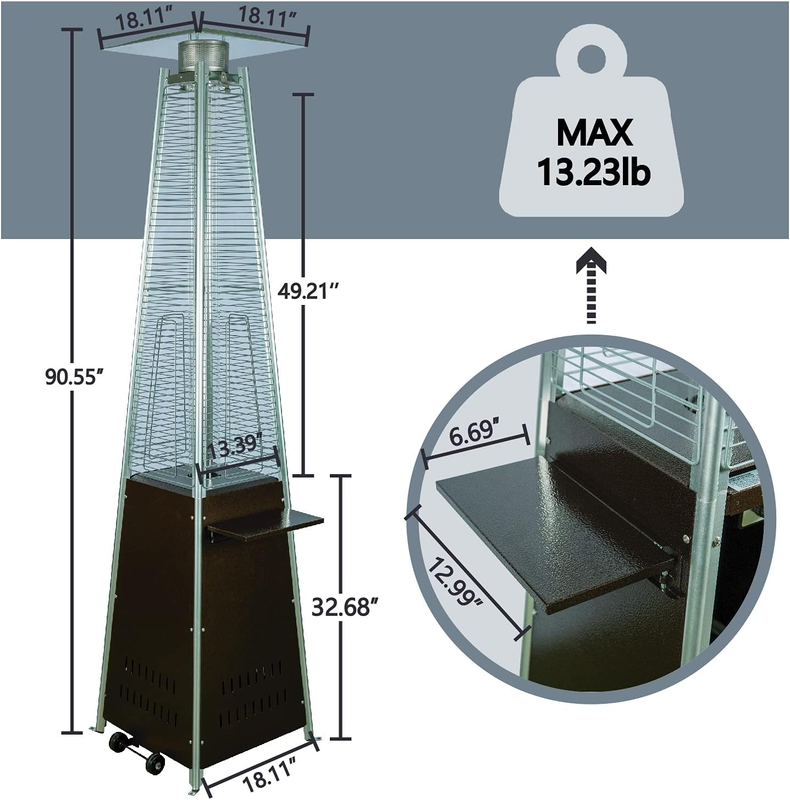 Pyramid Patio Propane Heater, 2 in 1 Patio Propane Heater with Detachable Table,