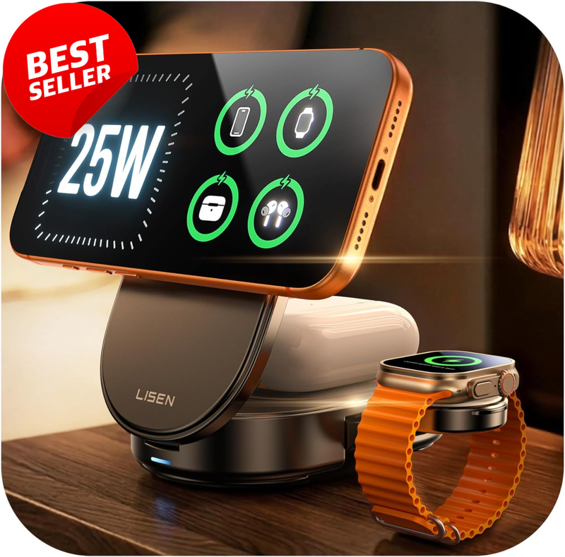 25W 3 in 1 Magnetic Wireless Charger Foldable iPhone Watch AirPods - US