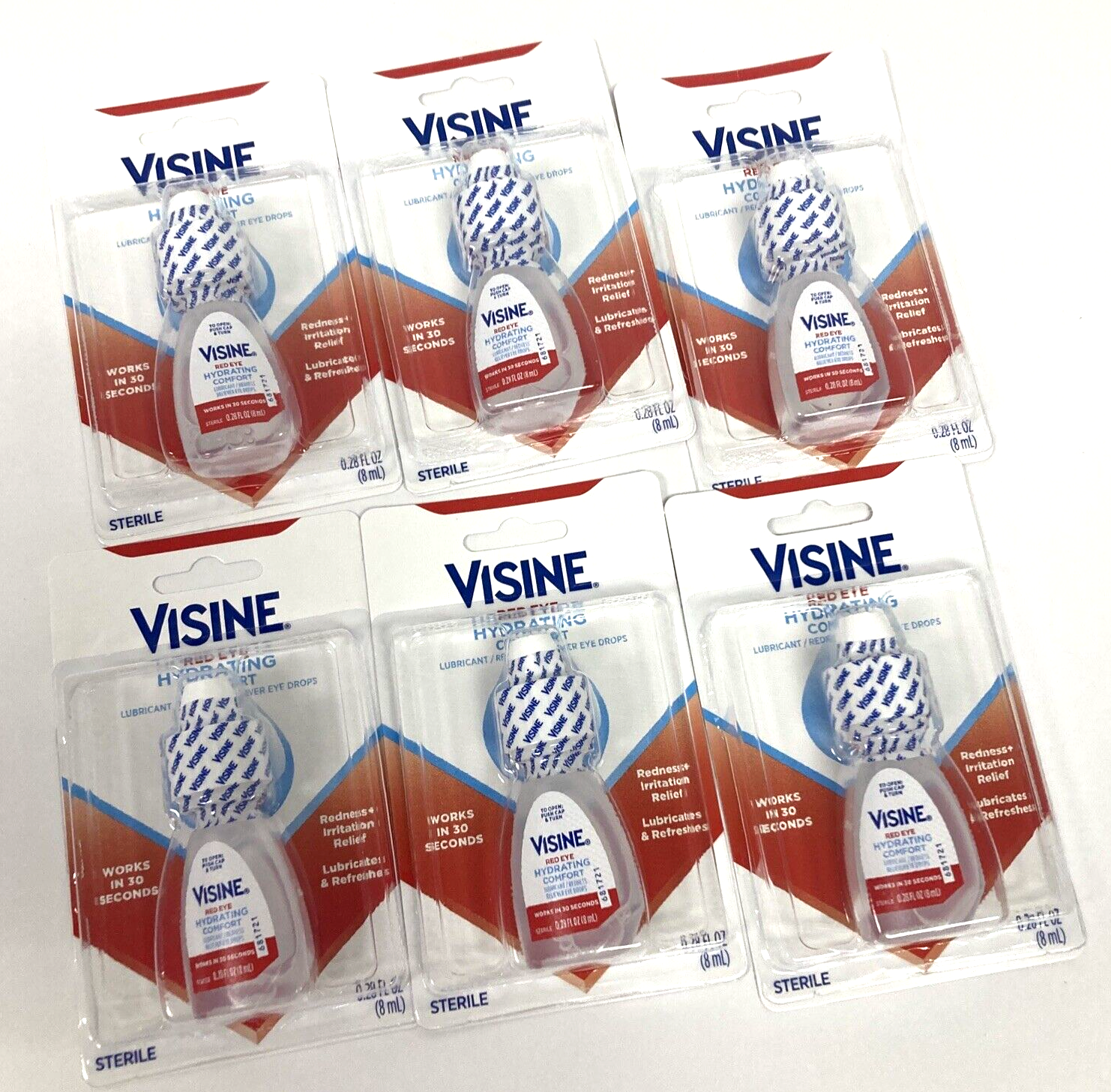 6 Pack (0.28 oz each) Visine Red Eye Hydrating Irritation Relief Drops EXP 12/24