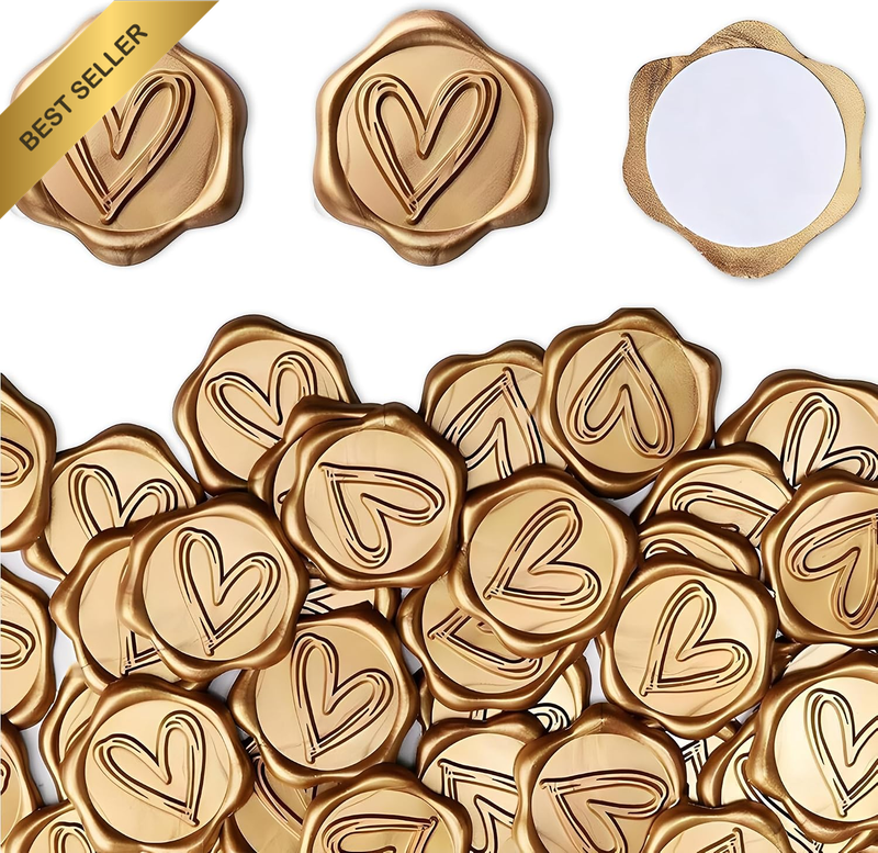 30Pcs Heart Wax Seal Stickers, Self-Adhesive Vintage Bronze, 3.2CM