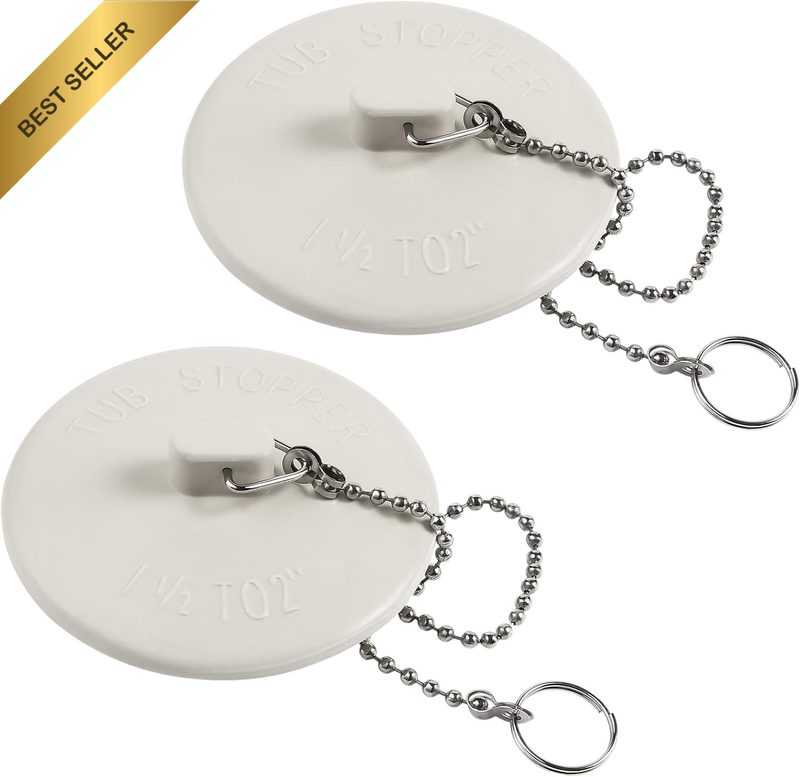 2 Packs Tub Stopper, Bathtub Stoppers with 5Cm Stainless Steel Beaded Chain, Rub