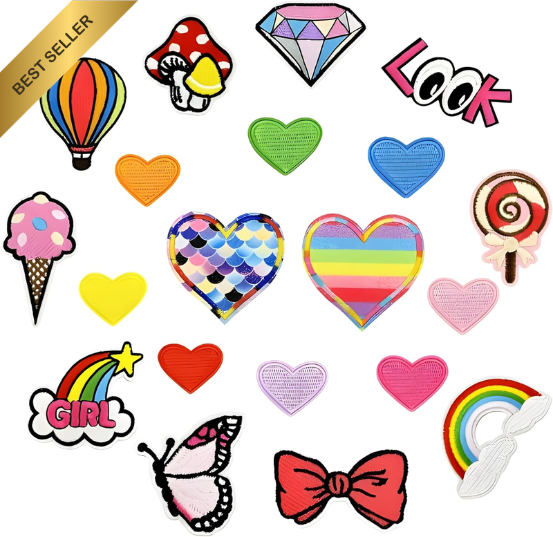 20 Pcs Iron on Patches, Embroidered Heart Applique for Clothes, Hats, Backpacks,