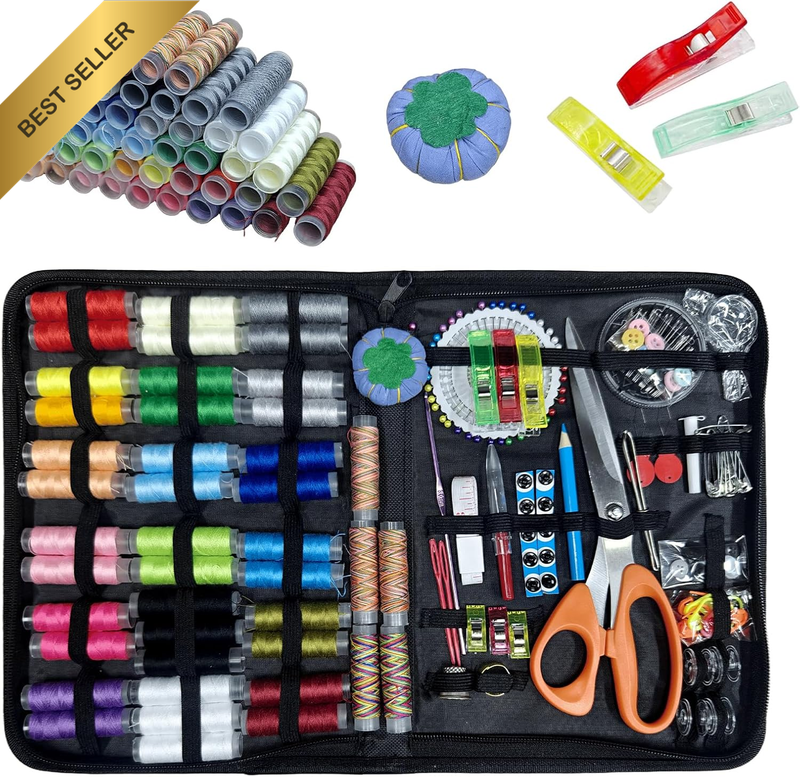 Sewing Kit for Adults, 295-Piece with 50 Colour Thread, Ergonomic Scissors, Port