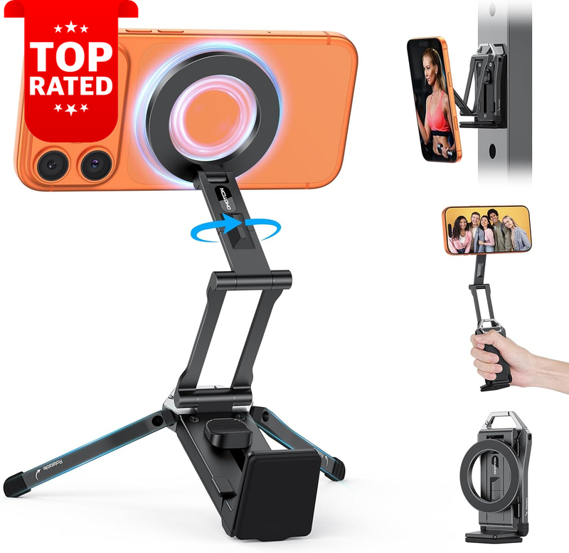 360° Rotating MagSafe Tripod Mount Adjustable Phone Stand for iPhone 16/15/14 Pr