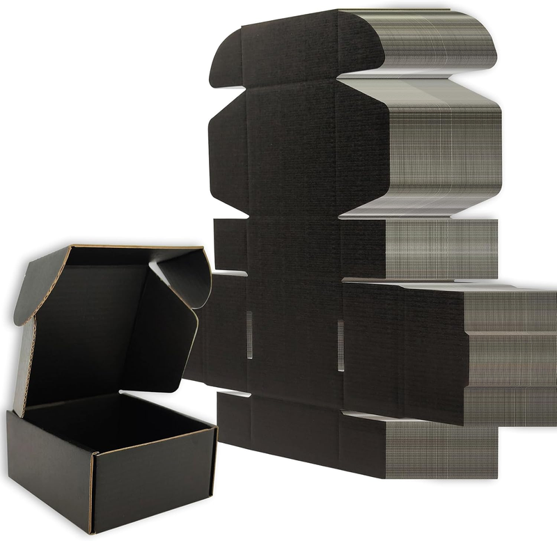 4X4X2 Inches Small Shipping Boxes Set of 100 - Black Mailer Corrugated Cardboard