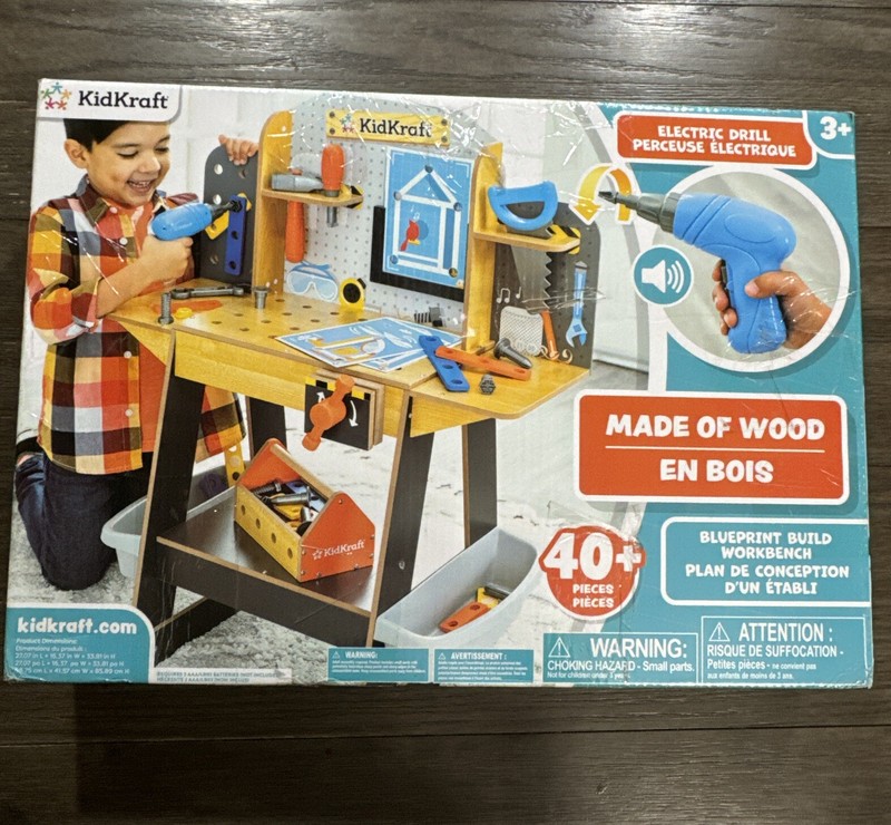 KidKraft Blueprint Build Wooden Play Workbench with 40+ Pieces NEW