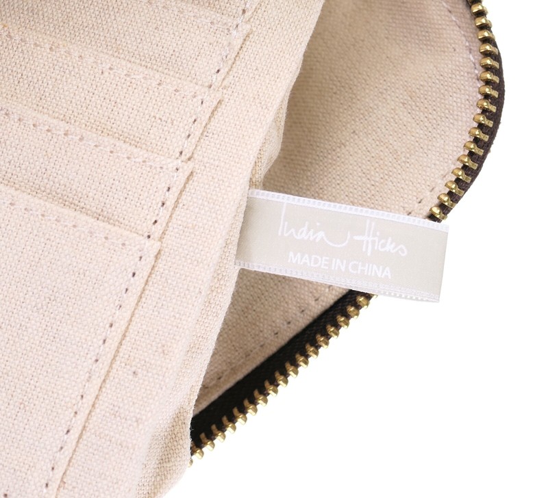 India Hicks The Insider Textured Leather Brown Gray Pouch Clutch Makeup Bag