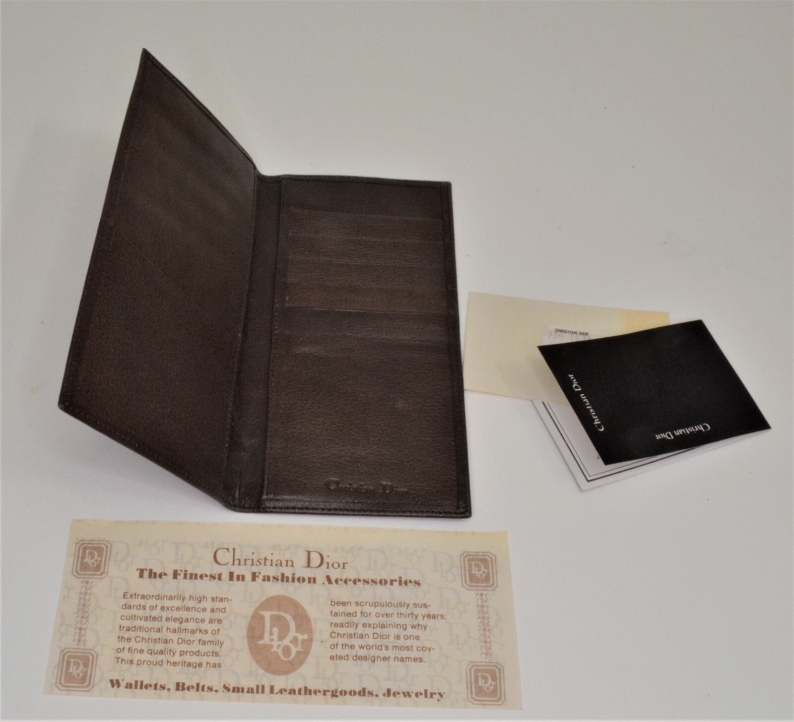 NEW Auth Christian Dior brown leather bi-fold check book