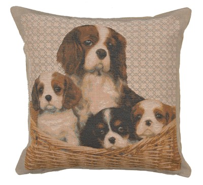 Throw Pillow Cover   King Charles Spaniel Family - Tapestry Cushion 19x19 in New