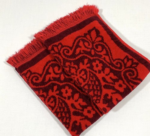 Vintage Red Velour Fringed Guest Fingertip Towel Set of Two