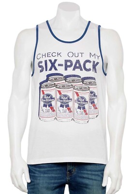 Mens Pabst Beer Tank Top Shirt Check Out My 6 Pack Beach Summer Funny Gag Gift