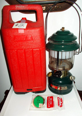 VTG Coleman 9/84 Green Camping Lantern DUAL MANTLE Model CL2 W/CASE  UNTESTED~#2