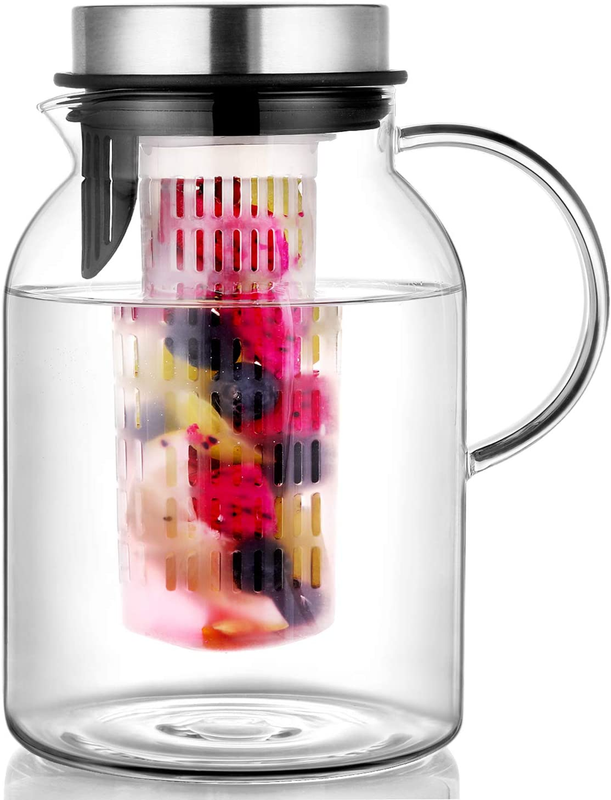 Glass Fruit Infuser Water Pitcher with Removable Lid High Heat Resistance Infusi