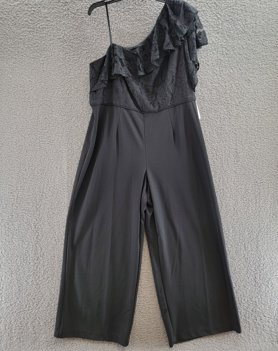 Adrianna Papell Plus Lace Trimmed Crepe Jumpsuit Women's 22W Black Zip Closure - Picture 2 of 19
