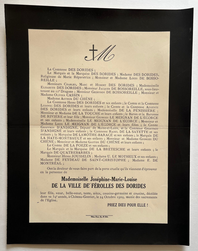 Ville Ferolles Dorides Bossoreille Faire Part Meignan Ecorce Bretesche 1924