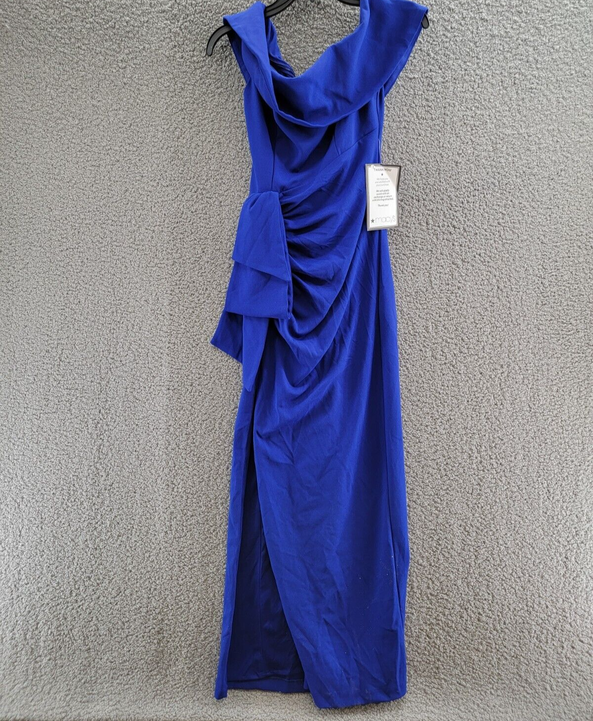 XSCAPE Off-The-Shoulder Gown Women's 4 Marine Hight Front Slit Back Zip Closure - Picture 2 of 15