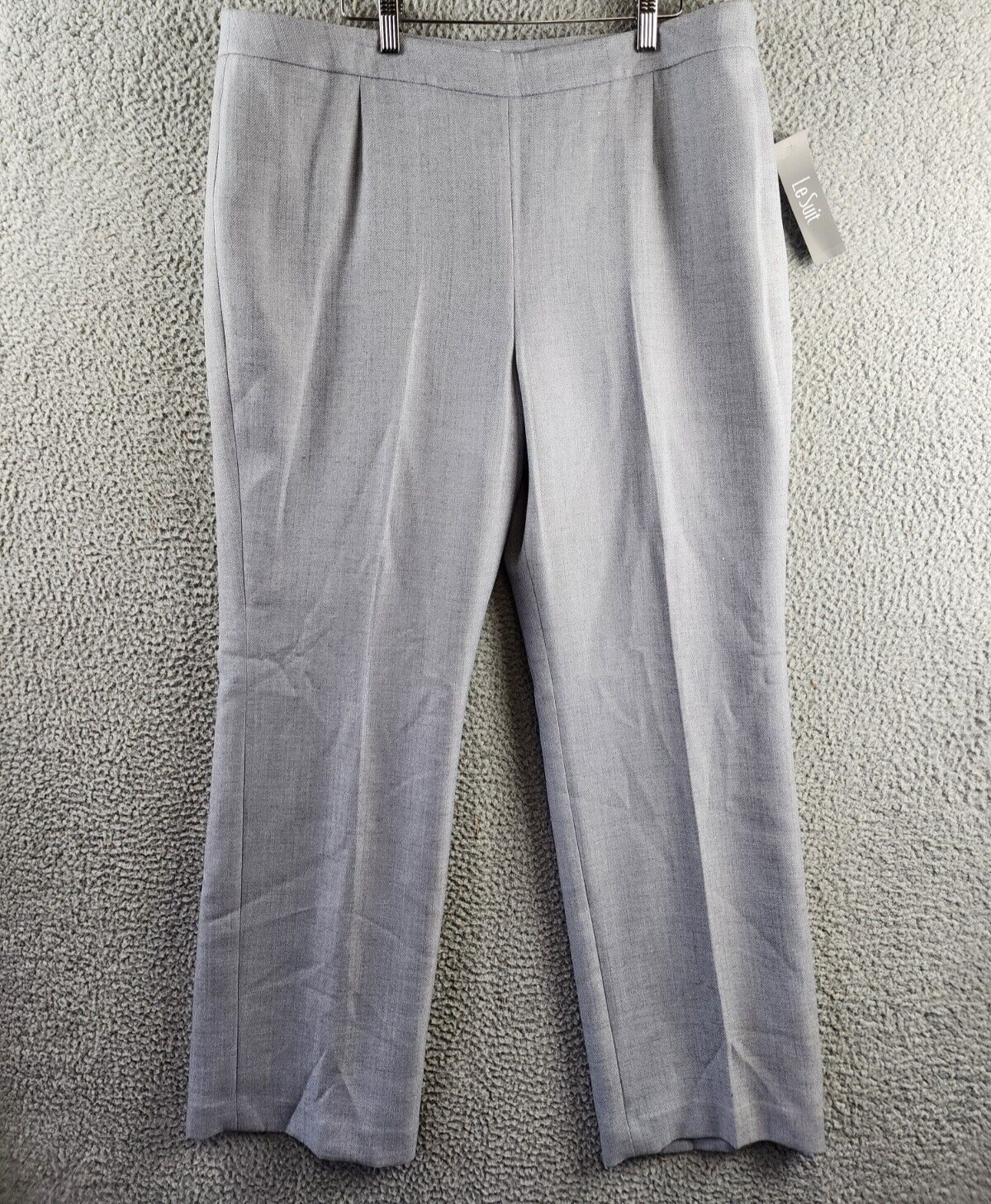 Le Suit Herringbone Pants Women's 16 Granite Pleated Front Elastic Waist Pull On - Picture 2 of 15