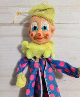 Vtg Rubber Face Knee Hugger Pixie Elf Clown Christmas Ornament Felt Japan