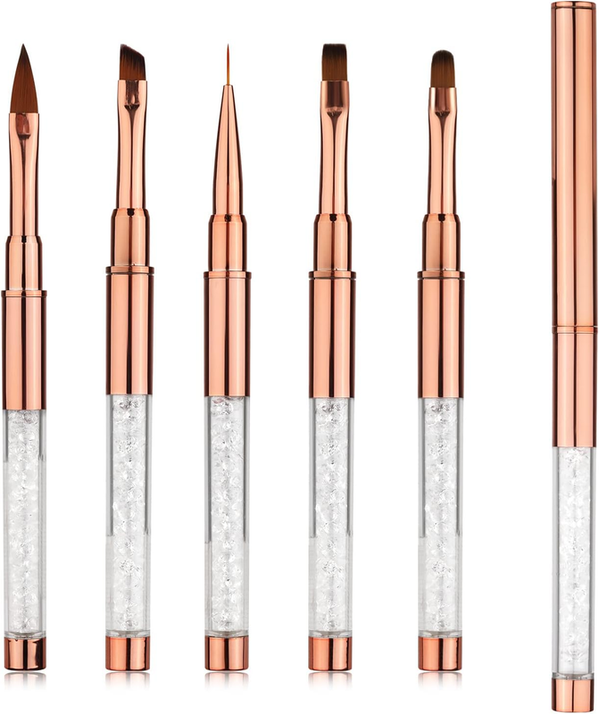 5Pcs Nail Brushes Set, Liner/Acrylic/Flat/Round/Angled Nail Painting Pen with Li