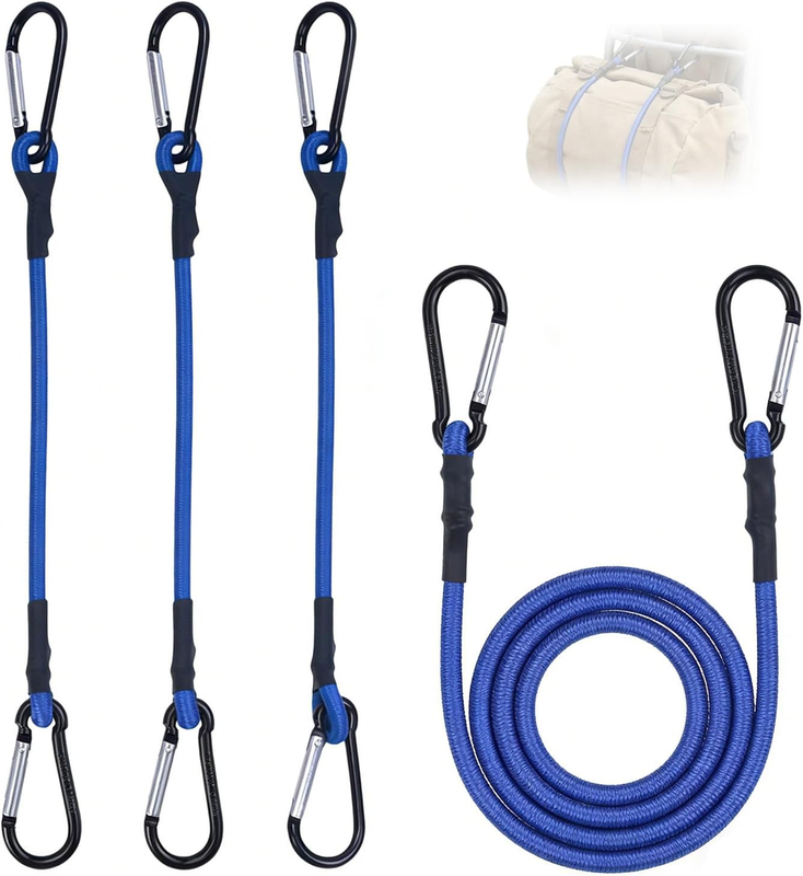 4-Pack 24 Inch Elastic Cord Bungee Cords Heavy Duty with D-Rings, 7.6Mm Stretch