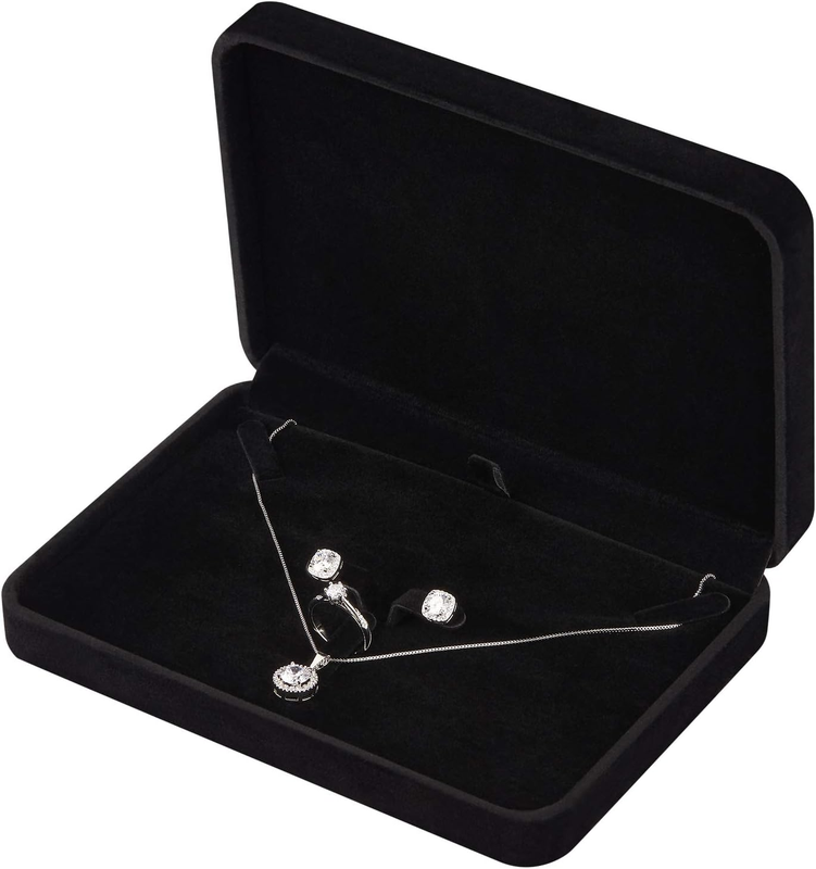 LETURE Large Velvet Jewelry Set Box, Big Ring Earring Pendant Gift Box, Pearl/Ch