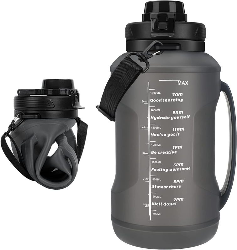 2L or 64OZ  Foldable Water Bottle Large Capacity with Straw and Carrying Strap