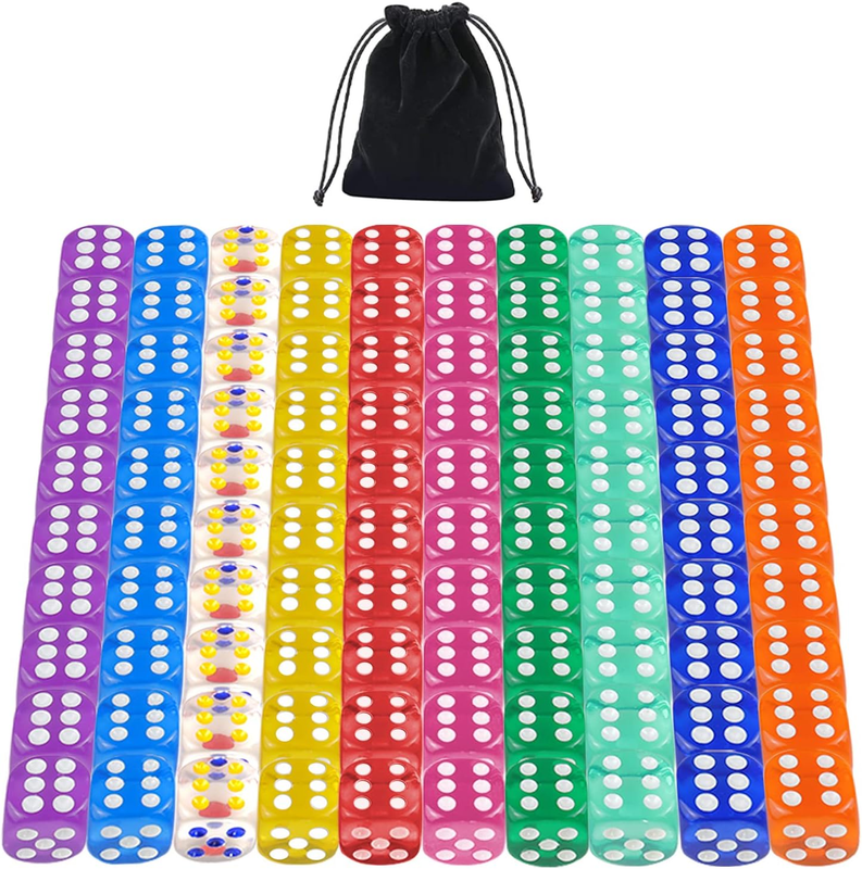 6 Sided Dice Set 10 Colors Transparent Acrylic Dice,Tenzi Dice Game