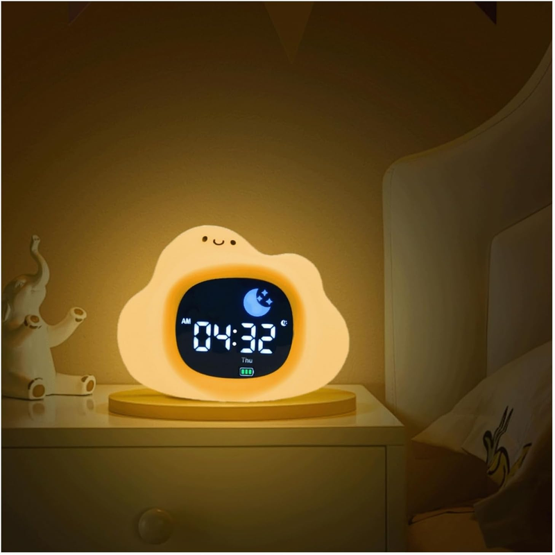 Digital Sunrise Alarm Clock  Kids – Sleep Trainer with White Noise, Soothing Red Night Light (30-Min Auto-Off), 6 Brightness & Volume Levels, USB-C Rechargeable, Tap Snooze & Color-Changing Light