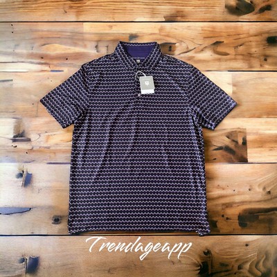 Hickey Freeman Golf Mens Purple Striped Polo Shirt $94 Size Medium 