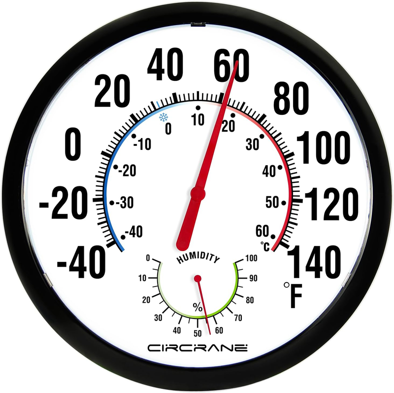 13.25 Inch round Thermometer with Hygrometer, Large Indoor Wall Patio Bimetal We