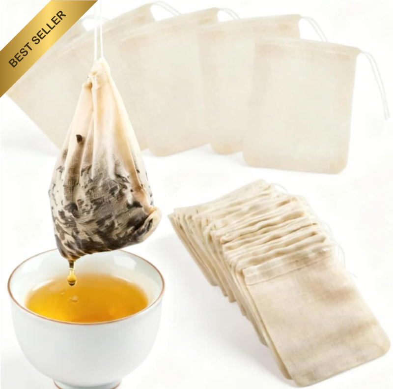 Reusable Muslin Drawstring Tea Bags,Natural Cotton,8X10Cm,For Loose Tea,Cooking