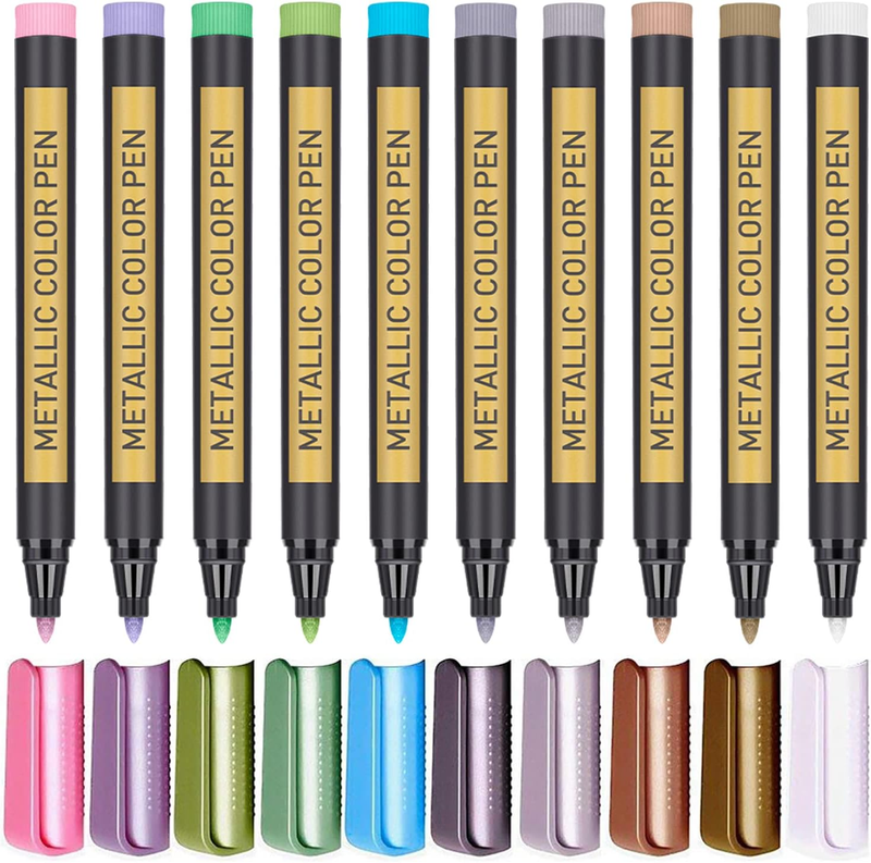 Paint Markers Pens Metallic, 10 Colors Paint Pens for Rock Painting, Black Paper