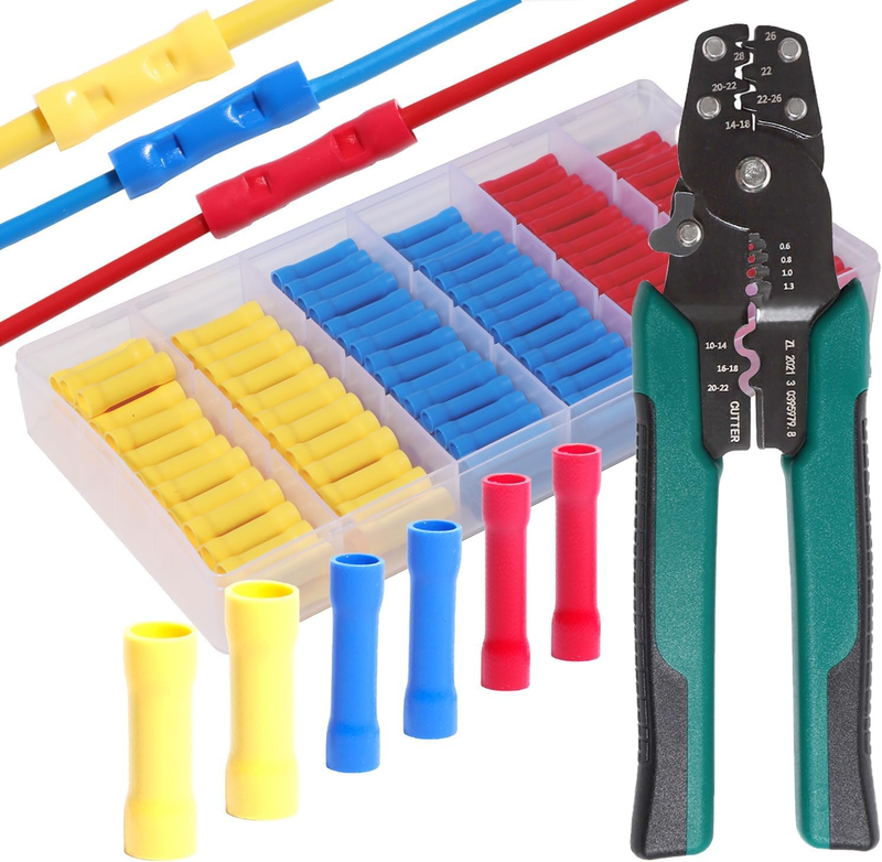 230Pcs Wire Butt Connectors Assortment Kit Crimper Stripper Crimping Tool 22-10A