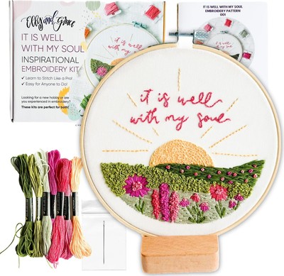 Elly & Grace Christian Embroidery Kit with Hoop, Easy Small, Multi 