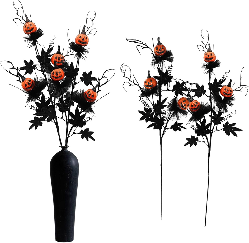 2 Stück Halloween Künstliche Blumen Künstliche Kürbis-Ahornblatt-Blumenstiele Sc