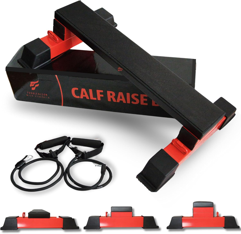 Adjustable Calf Raise Block, Versatile Machine Platform – Calves, Legs & Core – Raises, Strength, Squats, Stretches – Non-Slip Bar, Band Compatible – Home Workout & Gym Equipment