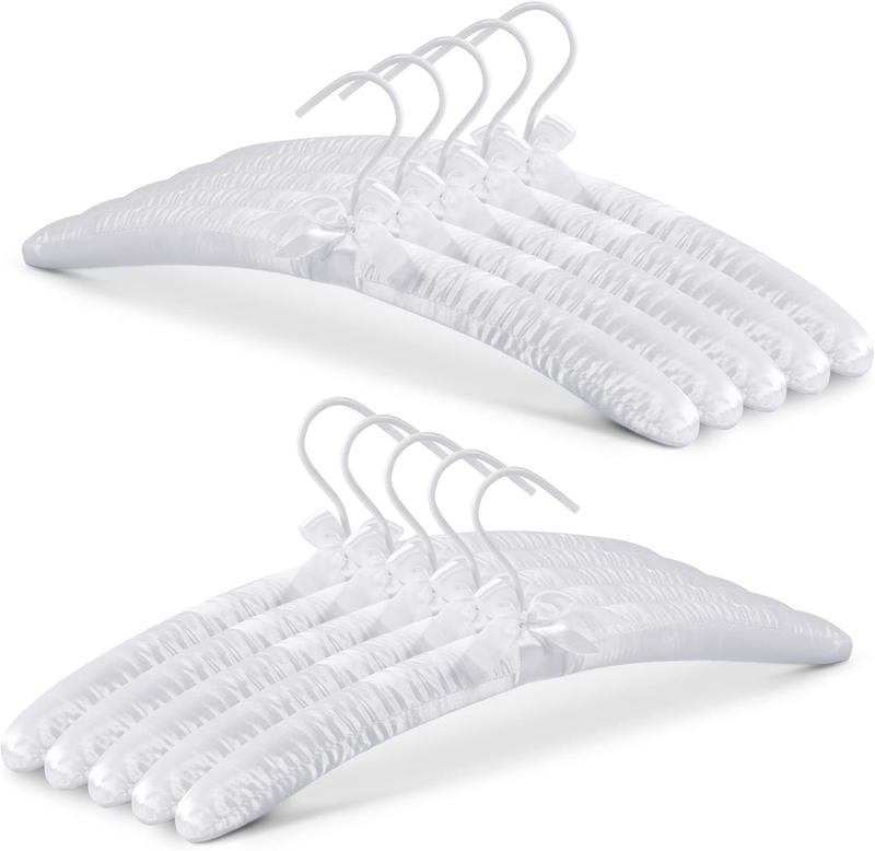 Satin Padded Clothes Hangers, White, Premium Quality, 10 Pack, Ruffled Design, W