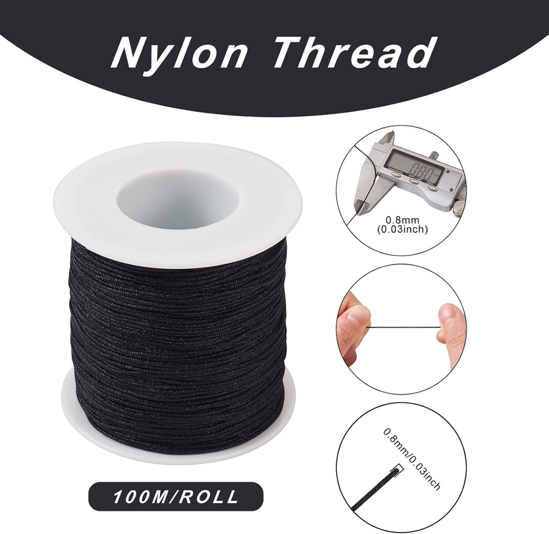 100M 0.8mm Nylon Beading Cord Black Chinese Knotting Rattail Macrame Thread Stri
