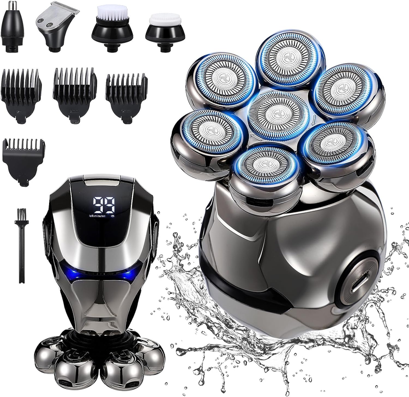 Head Shaver for Bald Men,  6-In-1 Electric Shaver for Bald Head 7D Wet/D