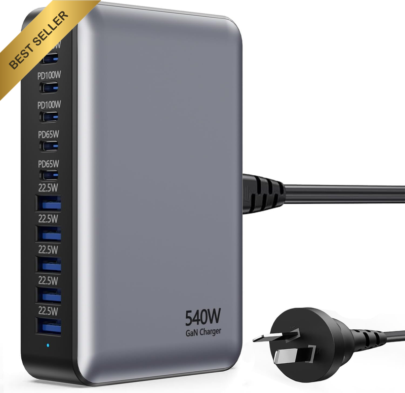 540W USB C Charger 10 Port GaN Fast Charging Station Hub