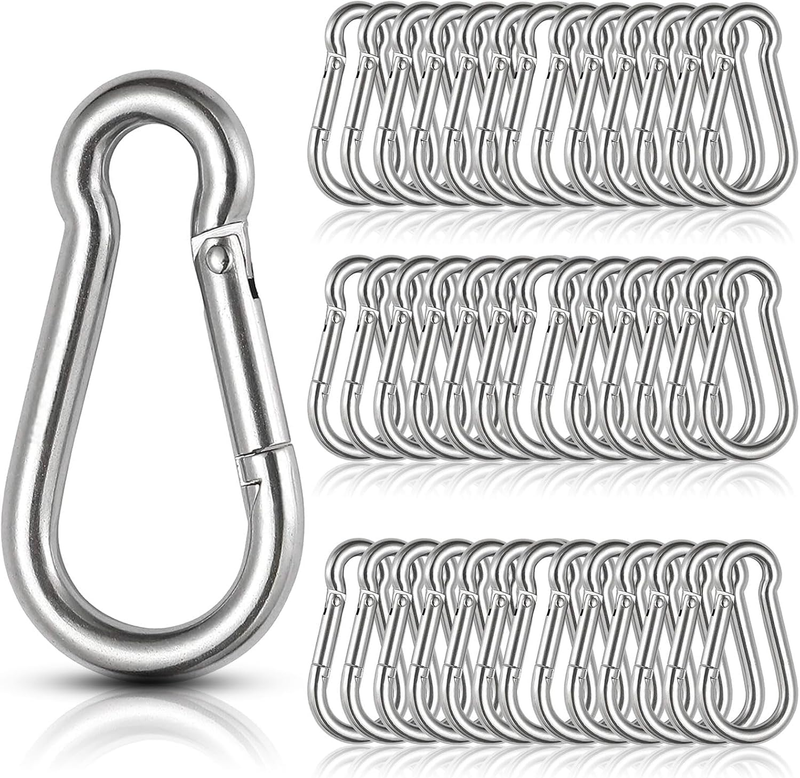 60Pcs Stainless Steel Carabiner Clip Spring-Snap Hook 1/4 In, M6 2 3/8 Inch Smal
