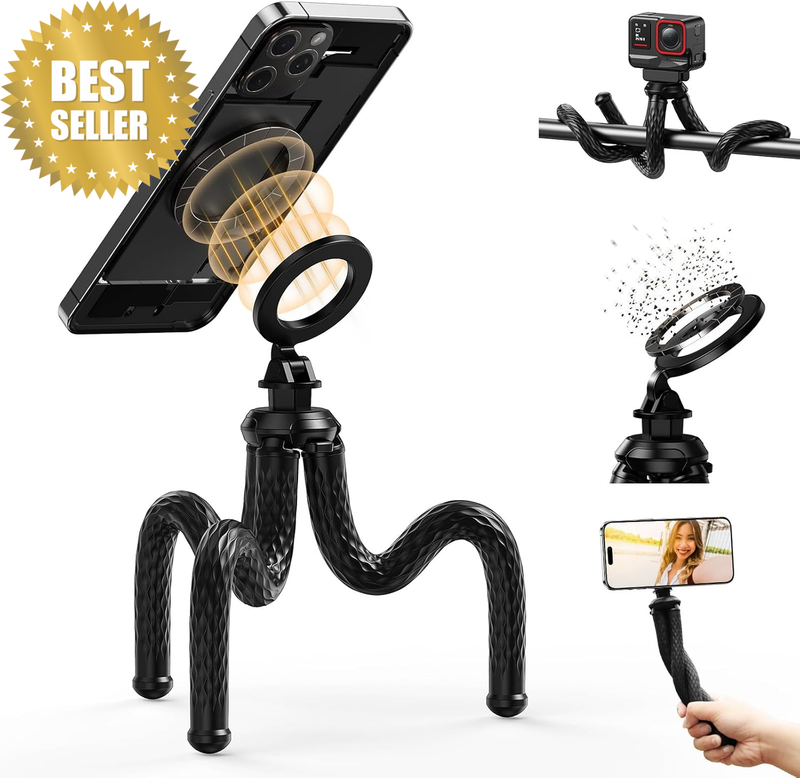Magnetic Flexible Phone Tripod, Mini Tripod Stand for Magsafe Phones, Bendable S