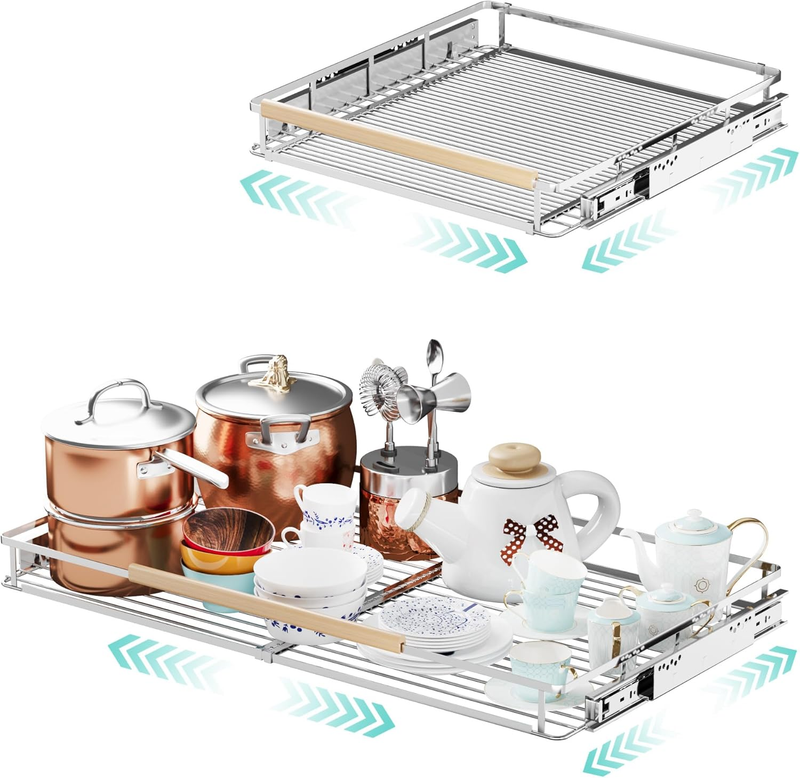 2Pack Expandable Pull Out Cabinet Organizer, Adjustable Width:23.2~39.9''W X 22.5''D under Sink Organizer, Drawer Storage Shelves for Kitchen, Bathroom, Closet, Pantry, Cupboard, Pots, Pans