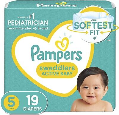Pampers Swaddlers Diapers Size 5, 27+lbs. 19 Count Active Baby Leakproof