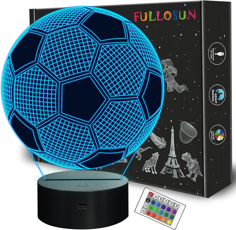 Soccer 3D Night Light LED Lamp 16 Colors Remote Kids Gift Bedroom Soccer Fan