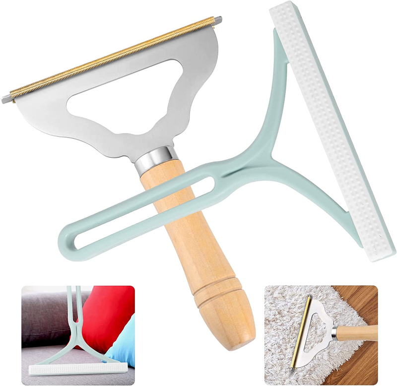 2Pcs Manual Portable Fabric Shaver, 1 Metal Carpet Lint Scraper for Furniture Pe