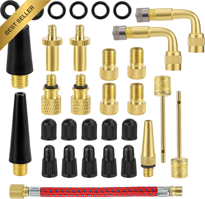 32Pcs Bicycle Valve Adapter Set Brass Bike Tire Valve Inflator Adapter Kit Prest