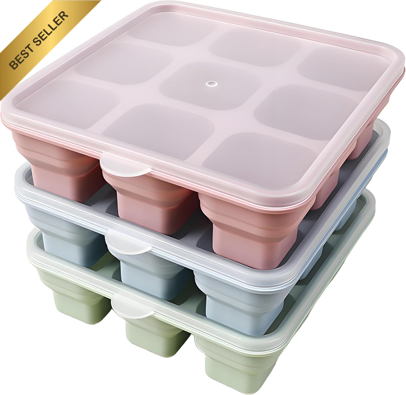 Foldable Silicone Ice Cube Trays with Lids - 3 Pack, Bpa-Free Stackable Ice Tray